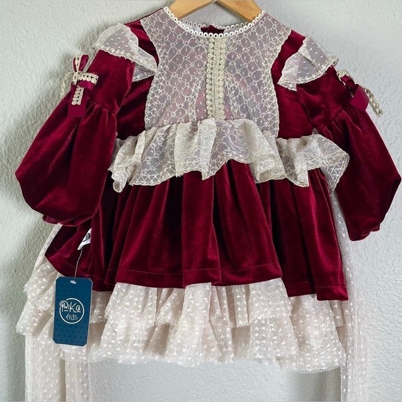 Velvet Lace Ball Gown Dress Toddler Girls 2T TuTu Bow Belt Holiday Traditional - Picture 2 of 14